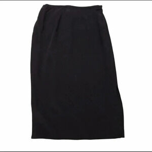 Freeport Studio Silk Midi Skirt LP Black Petite 100% Silk Side Slit Minimalist
